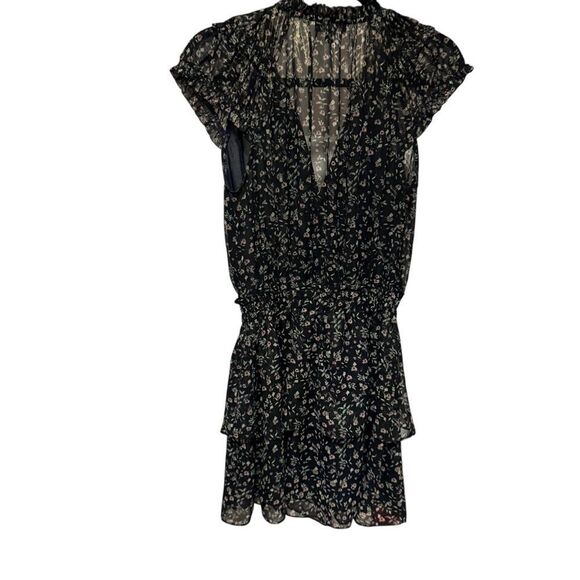 Anthropologie Current Air Black Floral Tiered Semi Sheer Mini Dress - Picture 2 of 5